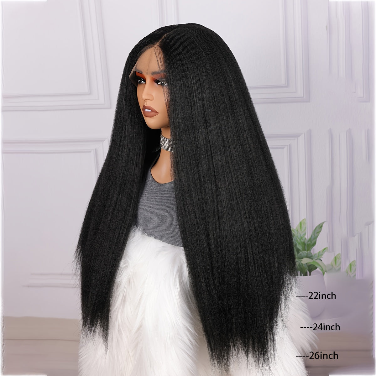 26 Inch Long Black Yaki Kinky Straight Synthetic Wig - Heat Resistant 13*4*1 Lace Front for Women - Perfect Daily Wear & Cosplay, Natural, Durable, Easy Style