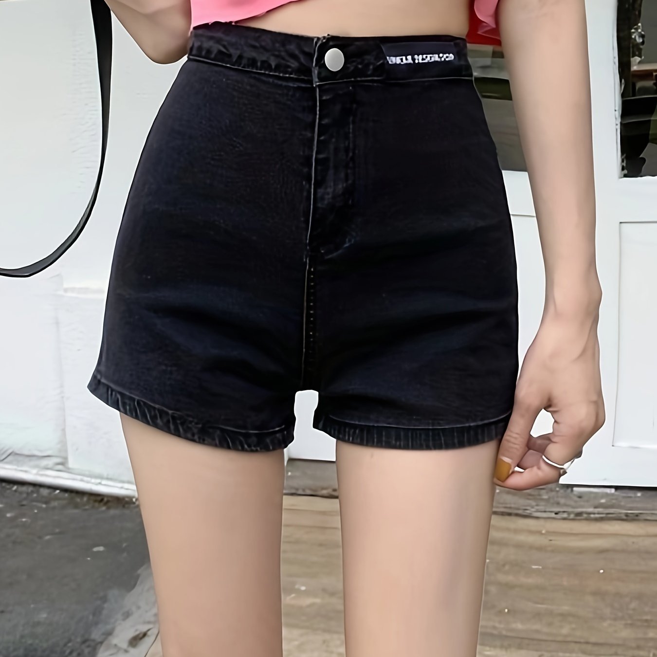 ZllKl High Waist Denim Shorts For Women, Slim Fit, Stretchy Shorts, Casual Style, Plain Black Color Jean Shorts