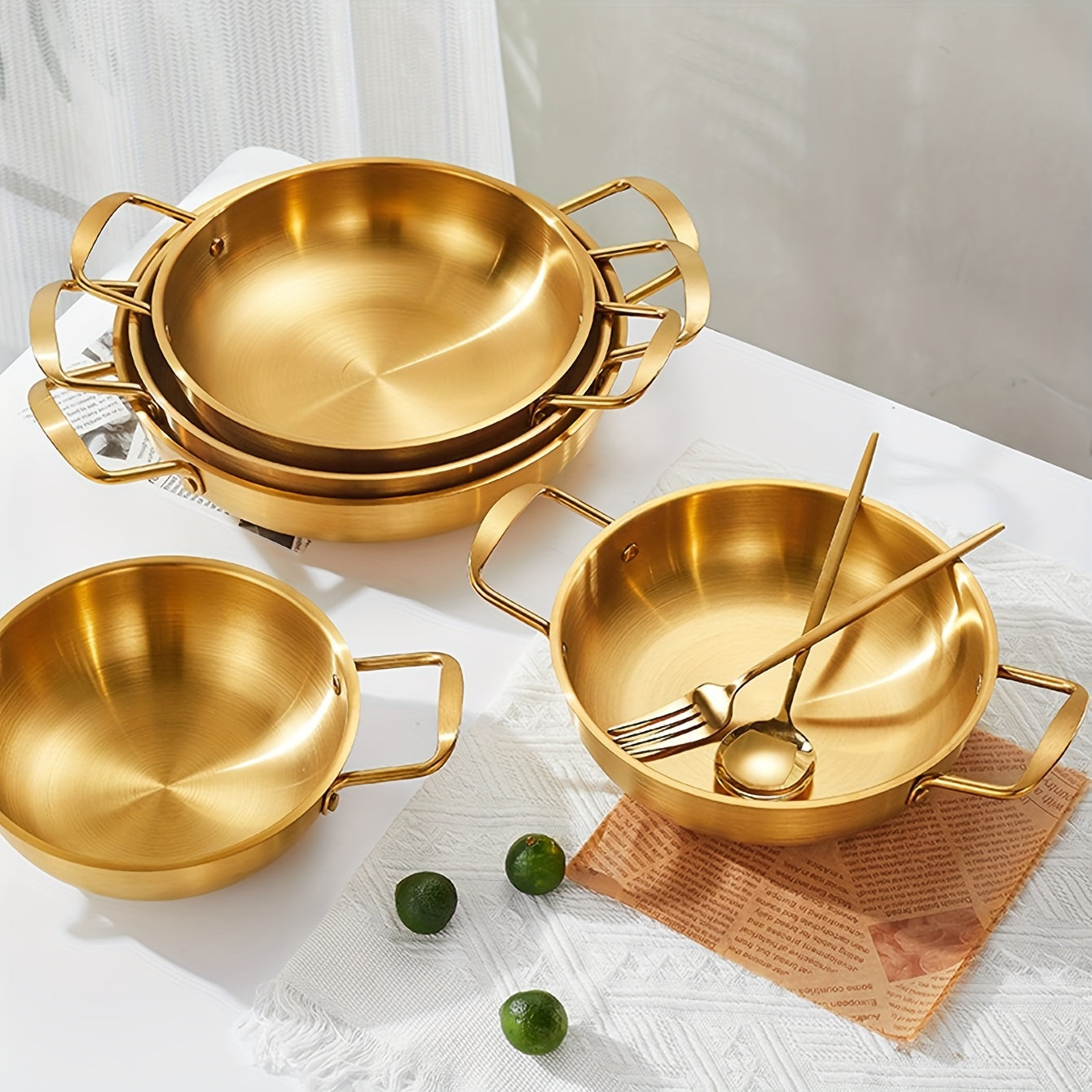 1pc Deluxe Golden Stainless Steel Ramen Pot - Multi-Use Hot Pot for Soup & Seafood - Durable Kitchen Cookware for Home & Restaurant