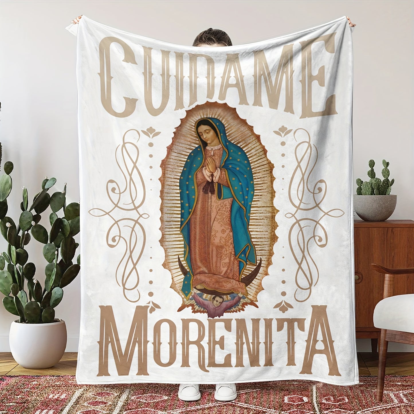 1pc Soft Virgin Mary Print Blanket - Cozy Skin-Friendly Throw for TV Sofa, Camping, Outdoor, Lunch Break, and Multi-Purpose Use - Gentle, Breathable, and Lightweight for Ultimate Comfort