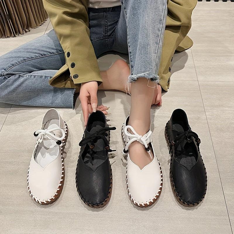 Womens Flat Lace Up Oxfords - Breathable, Non-Slip, Solid Color Cut-out Sneakers - Casual Walking Shoes for Spring Season with Rubber Sole and Man-Made Materials