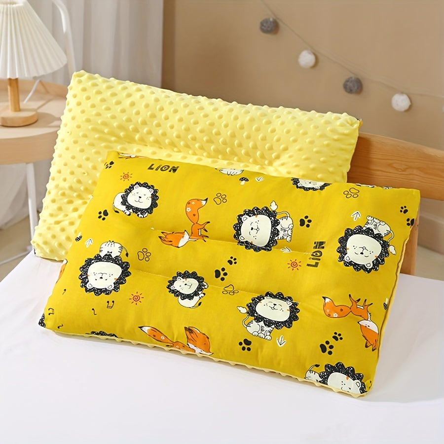 Double-Sided Kids Animal Print Cotton Pillow for Children Ages 3-12, Machine Washable, Fade & Soil Stain Resistant, Polyester Filled for Versatile Bedding