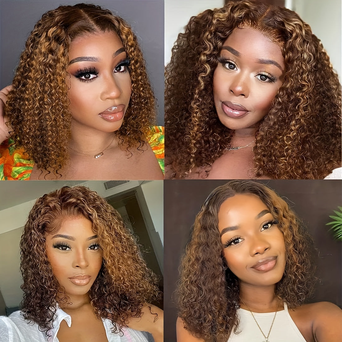Curly P4/27 Bob Wigs Human Hair Pre Plucked Pre Cut 13x4 Curly Human Hair Wig 150% Density Highlight HD Lace Front Wigs Human Hair with Baby Hair for Women 16 Inch