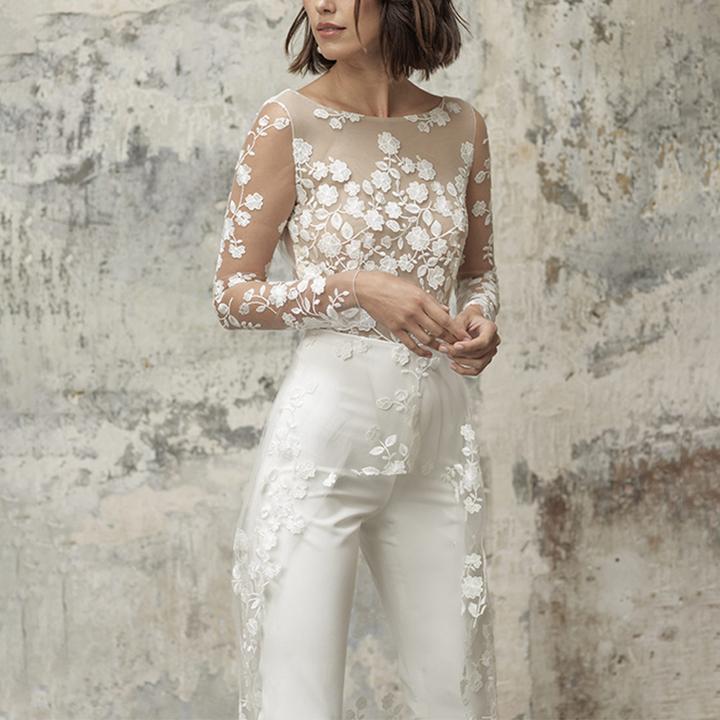 2020 autumn new 2025 Popular trade women's clothing ebay perspective long-sleeved lace jumpsuit trench coat fake two new models