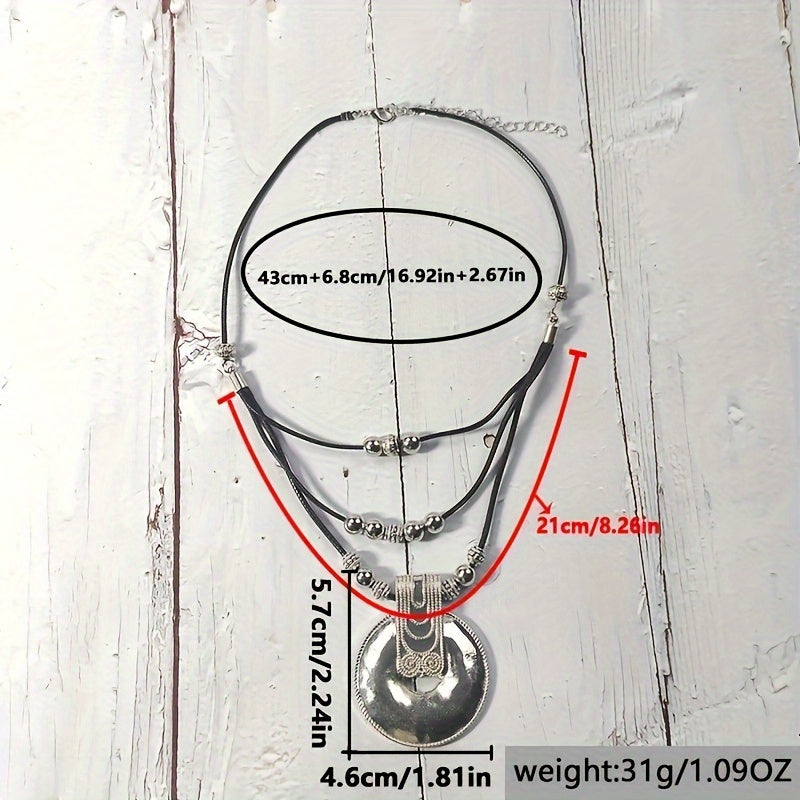 Bohemian Beach Style Round Alloy Pendant Necklace Vintage Ladies Necklace Party Jewelry Gift