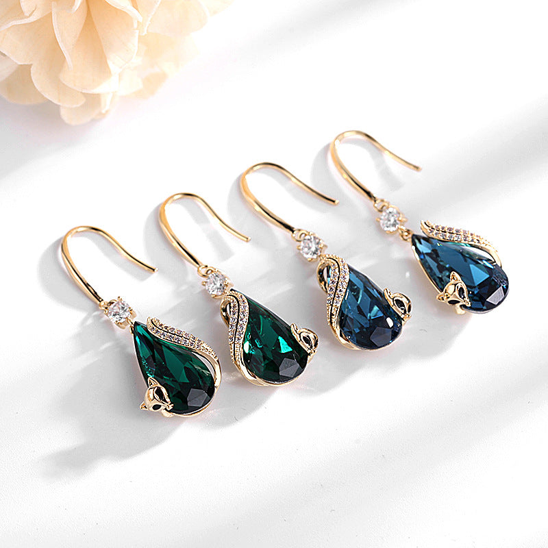 2025 Retro Chinese style new micro-inlaid zircon ear hook female blue crystal personalized animal popular earrings fox earrings