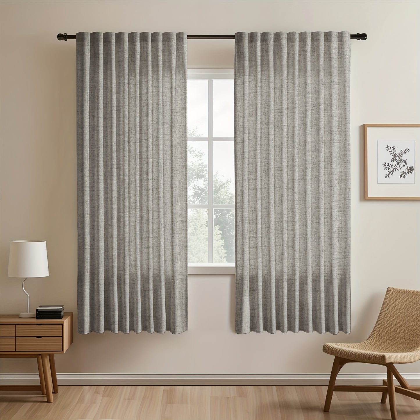 2pcs Contemporary Linen-Look Curtains - European Style, Light Filtering, UV Protection, Polyester Material, Solid Color, Machine Washable, for Living Room/Bedroom/Kitchen/Study, No Lining, Rod Pocket Hanging Type, Suitable for All Seasons