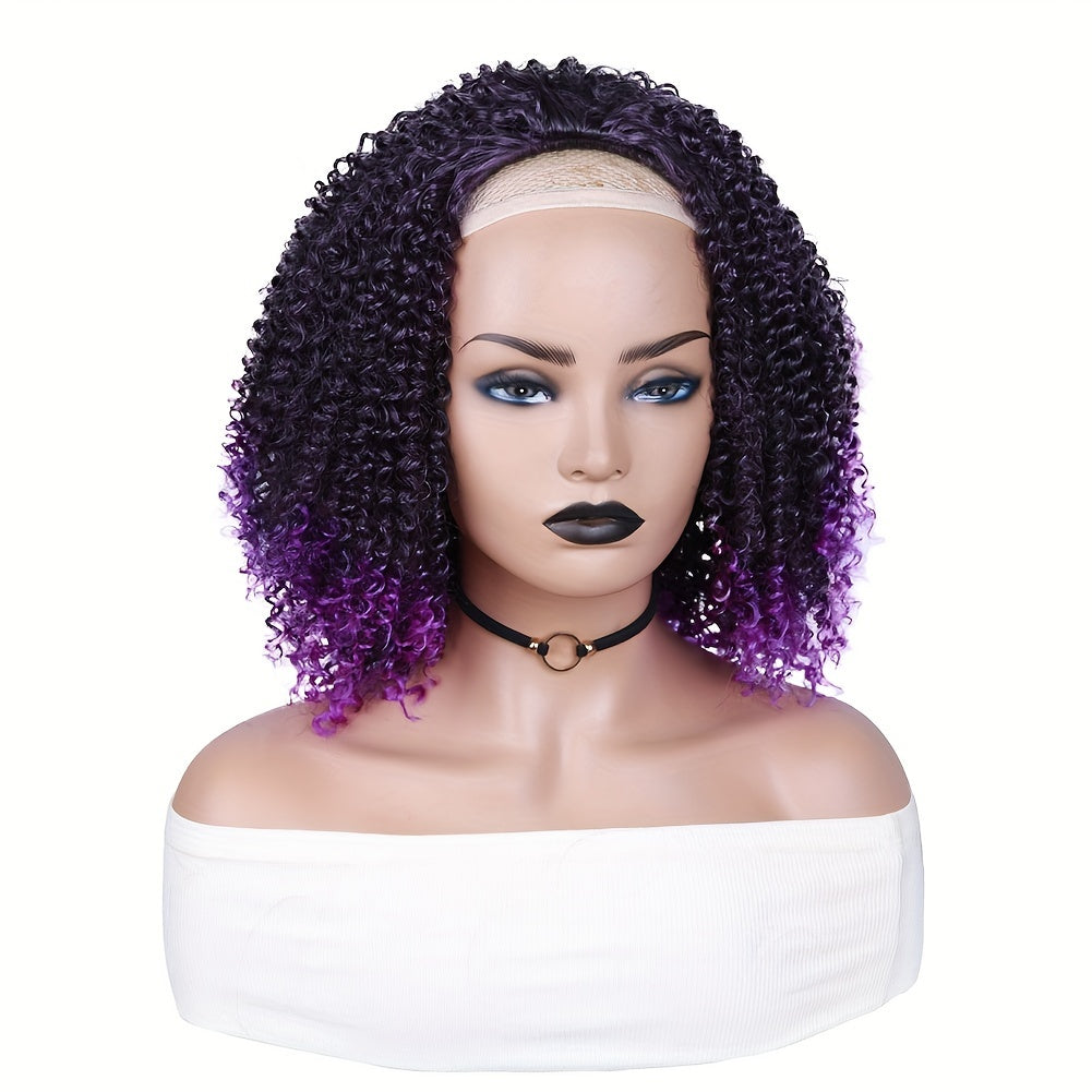 Radiant Purple Kinky Curly Bob Wig - Heat Resistant Synthetic Hair - Half Wigs for Fashionable Women - Effortless Style, High-Temperature Safe