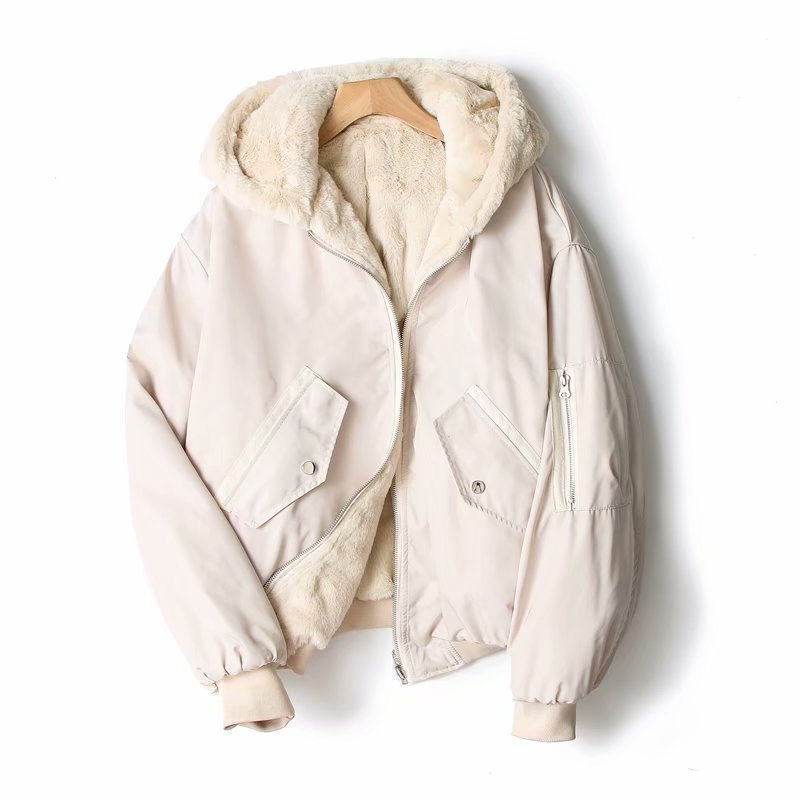 Autumn and winter new European and American style women's clothing double-sided flying jacket jacket, thickened velvet jacket cotton clothes