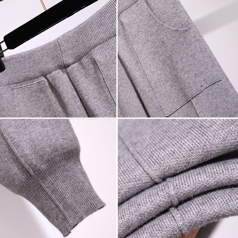 ZllKl Fashionable Knitted Women's Clothing Popular Pants for Fat People This Year Loose Western Style Skinny Pants Korean Style Autumn and Winter New