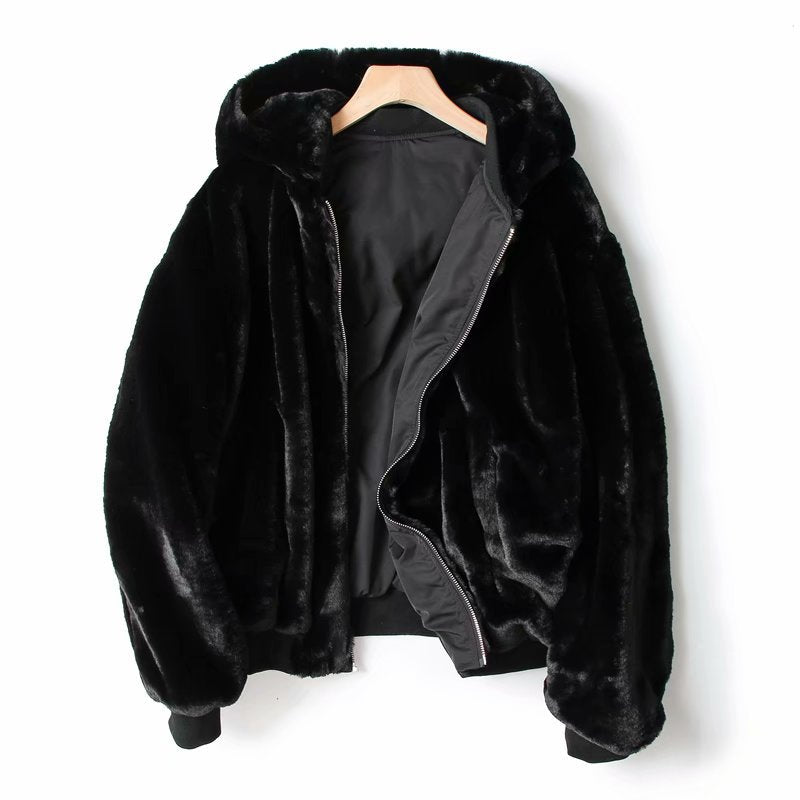 Autumn and winter new European and American style women's clothing double-sided flying jacket jacket, thickened velvet jacket cotton clothes
