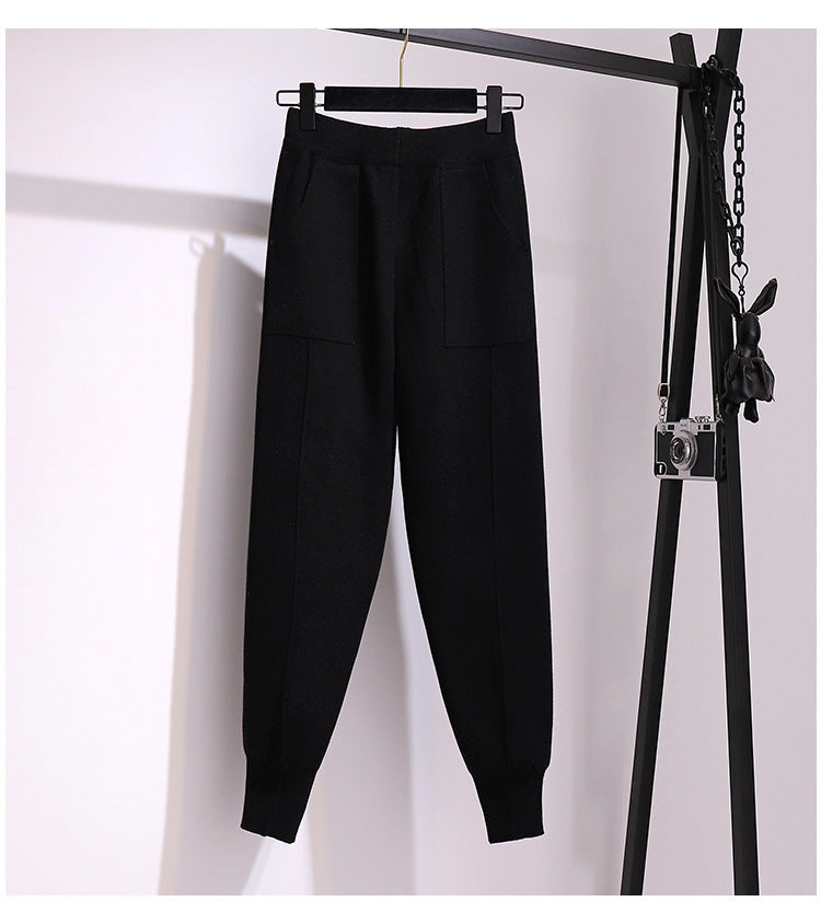 ZllKl Fashionable Knitted Women's Clothing Popular Pants for Fat People This Year Loose Western Style Skinny Pants Korean Style Autumn and Winter New