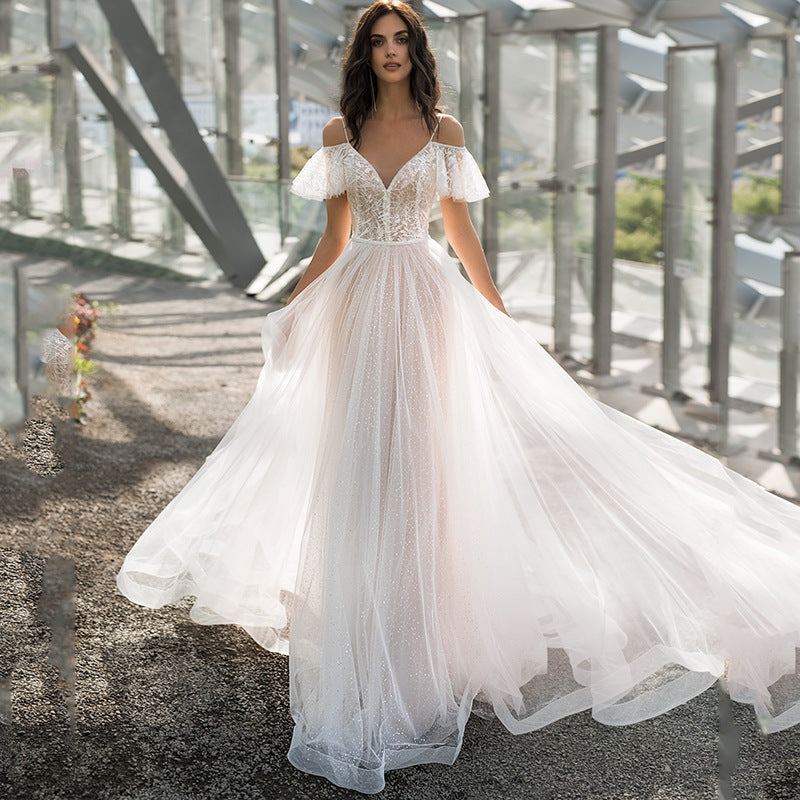 2025 new plus size wedding dress slim and thin shoulders fat lace flower word shoulder woman