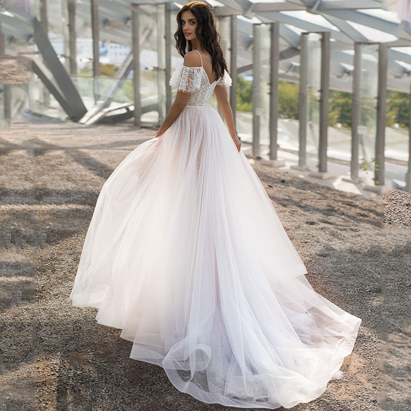 2025 new plus size wedding dress slim and thin shoulders fat lace flower word shoulder woman