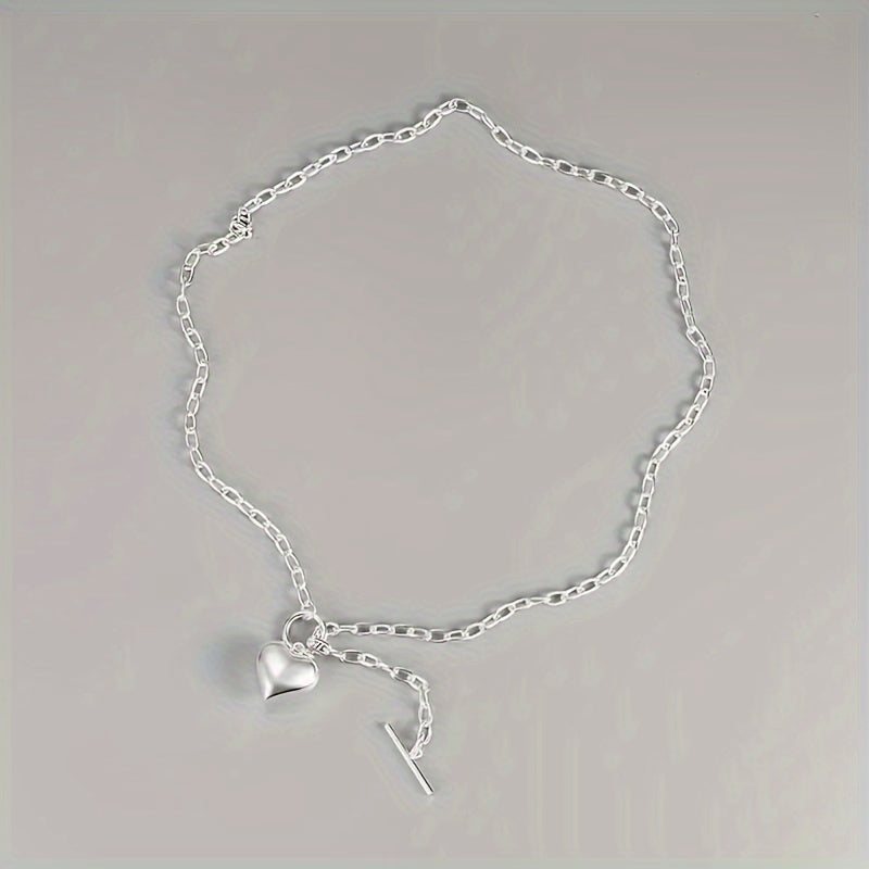 925 Sterling Silver Heart Shaped Pendant Necklace, Simple Collarbone Chain Elegant Women's Jewelry With Gift Box