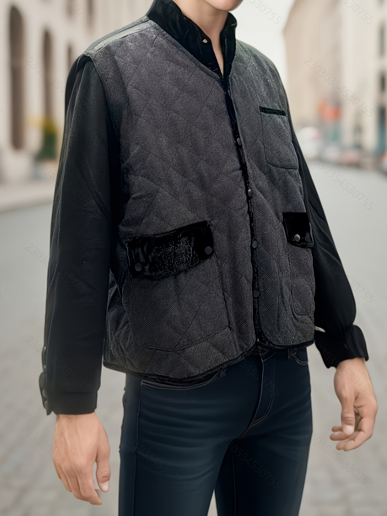 Men's Fleece-Blend Fleece Vest - Sleeveless, Stand Collar, Perfect for Parties & Weddings, PLUS SIZE