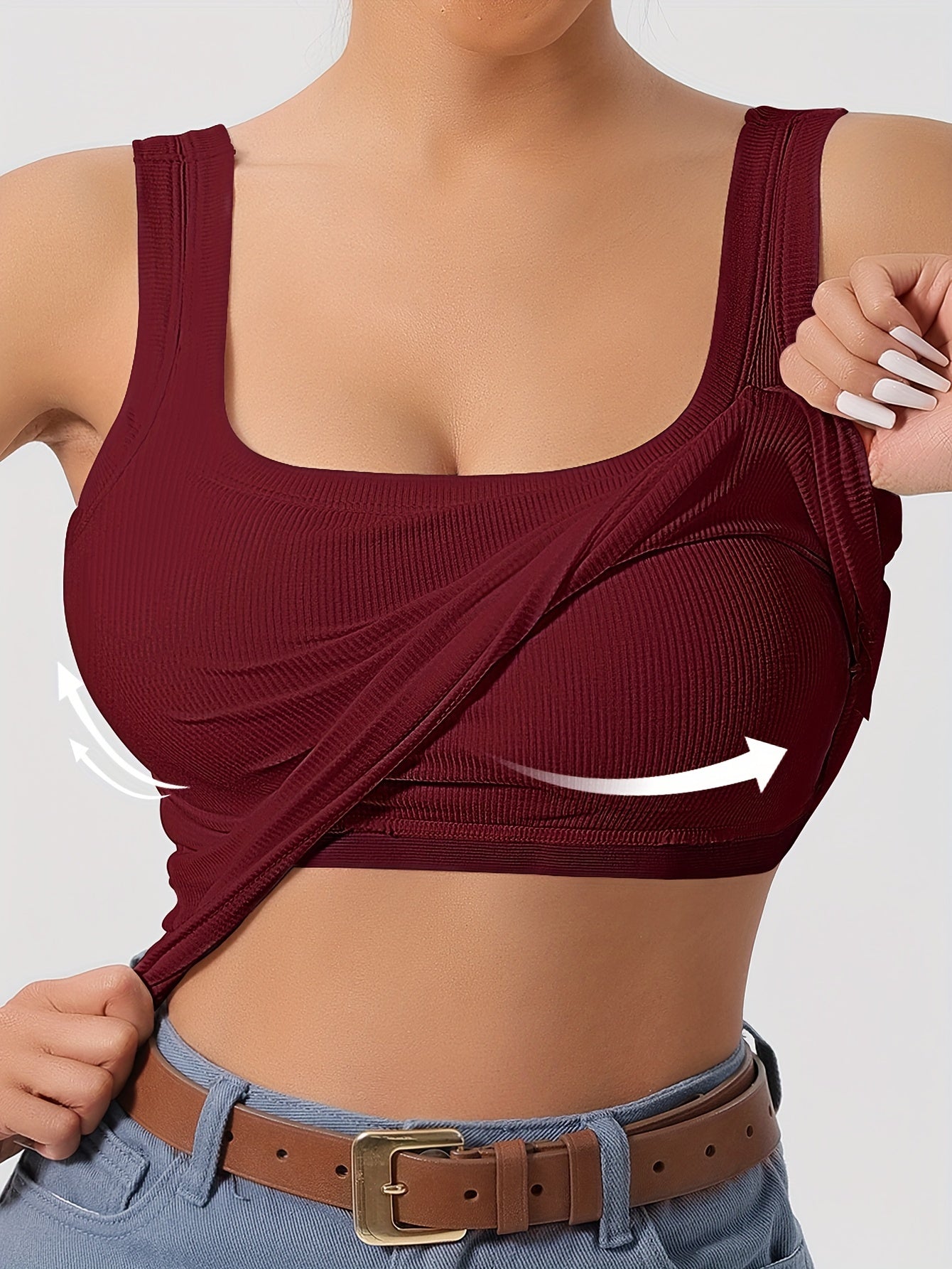 ZllKl Slim Solid Color Sports Tank Top With Detachable Chest Pad, Bottoming Vest T-shirt, Women's Clothing