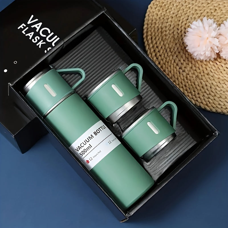 1pc/1 Set, Vacuum Flask, Stainless Steel Insulated Water Bottle With Extra 2 Lids, Travel Thermal Cups, For Hot And Cold Beverages, Summer Winter Drinkware, Gifts