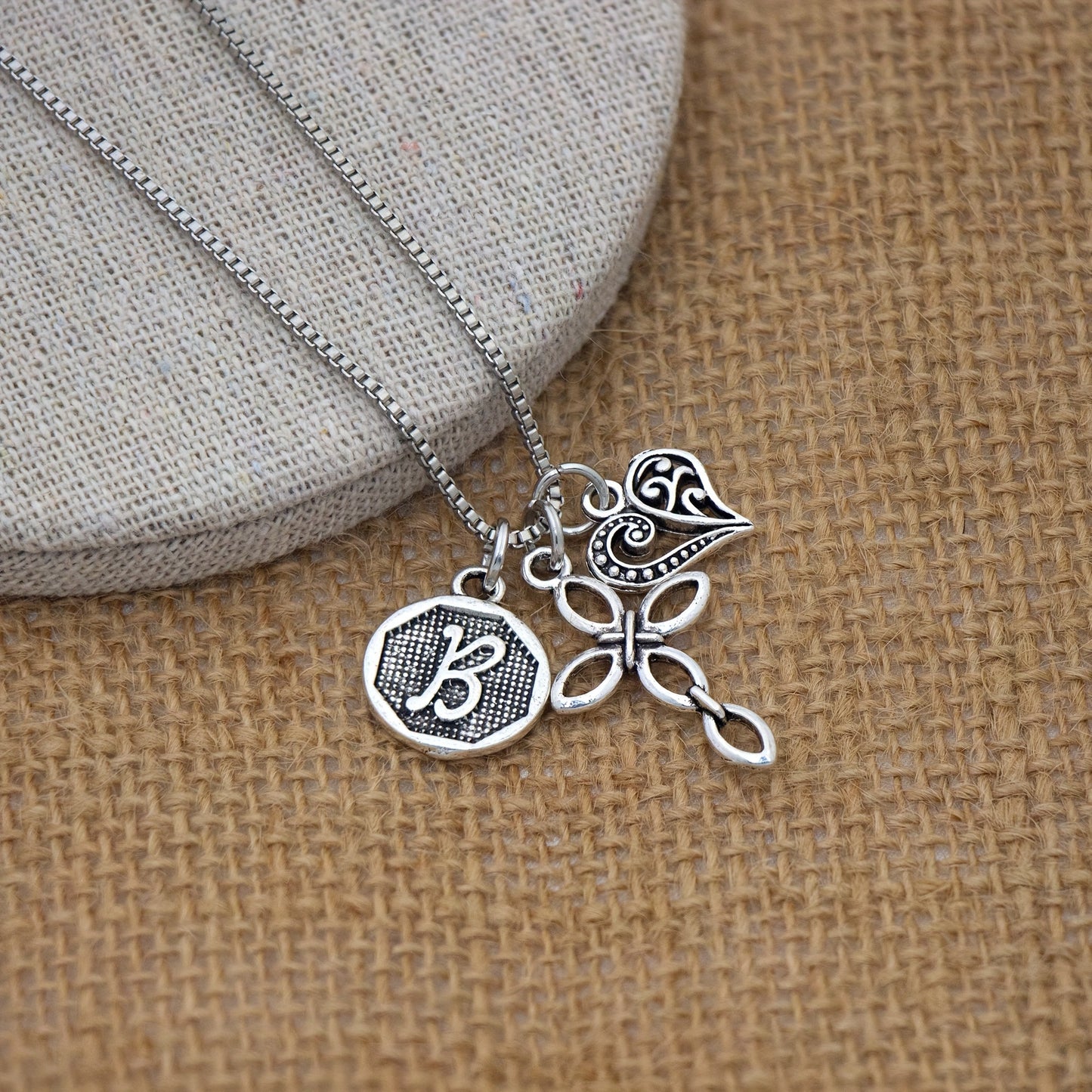 1pc Silvery Initial A-Z Square Chain Necklace For Men Women, Letter Heart Cross Pendant Necklaces, Valentine's Day Birthday Jewelry Gifts