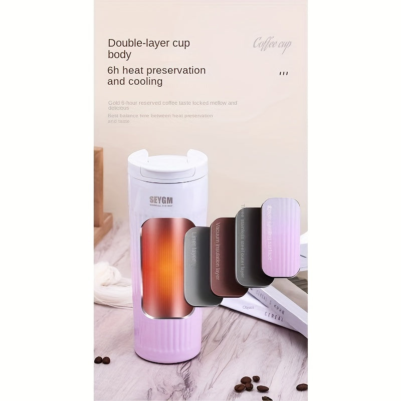 500ml Gradient Insulated Stainless Steel Coffee Tumbler - Wide Mouth, Double-Layer Heat Preservation, Reusable Travel Mug with Silicone Base - Perfect for On-the-Go Coffee Lovers