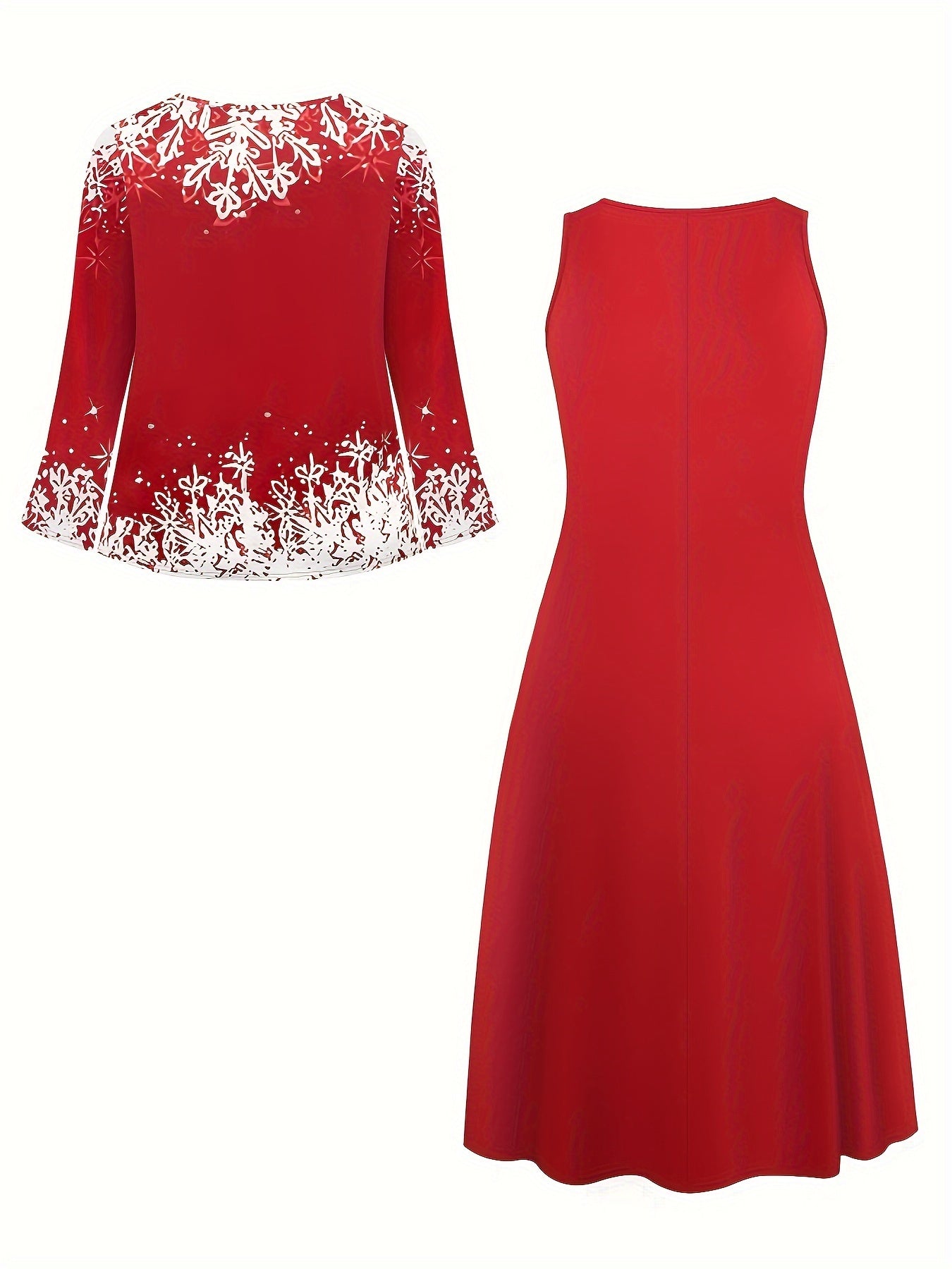 Two-Piece Elegant Suit - Women's Fashion Christmas Dress with Printed Coat, Stylish and Chic Design for Holiday Parties
