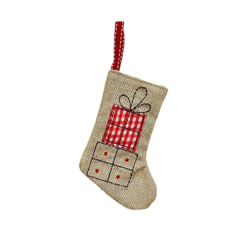 1pc, Burlap Embroidery Christmas Stocking, Christmas Tree Hanging, Christmas Ornaments, Holiday Accessory, Birthday Party Supplies, Room Decor, Christmas Gifts, Home Decor, Scene Decor