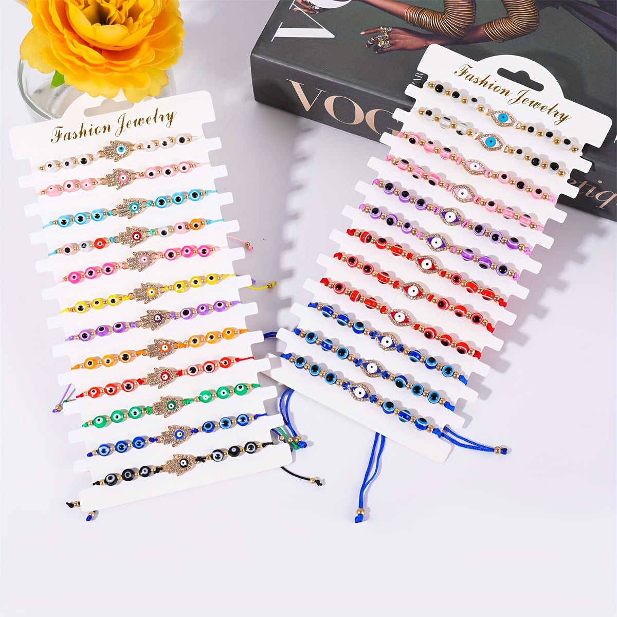 48 Pcs Lucky Evil Eye Jewelry Set - Mexican Hamsa Protection Bracelets & Anklets for Women, Girls & Boys - Stylish, Adjustable Charms, Perfect Gift Idea