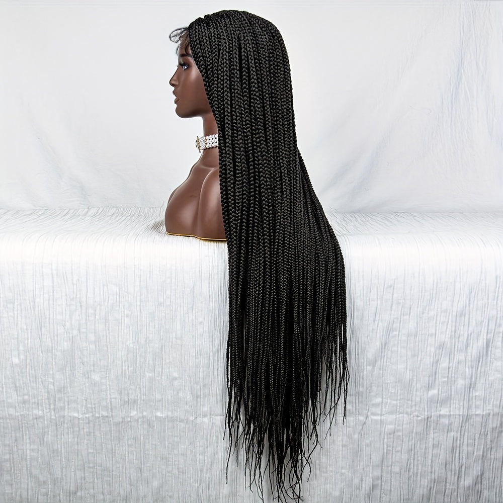 36 Inch Full Lace Knotless Box Braided Wigs - Elegant, 250% Density, Synthetic Long Braided Wig with Transparent Lace - Suitable for All Women