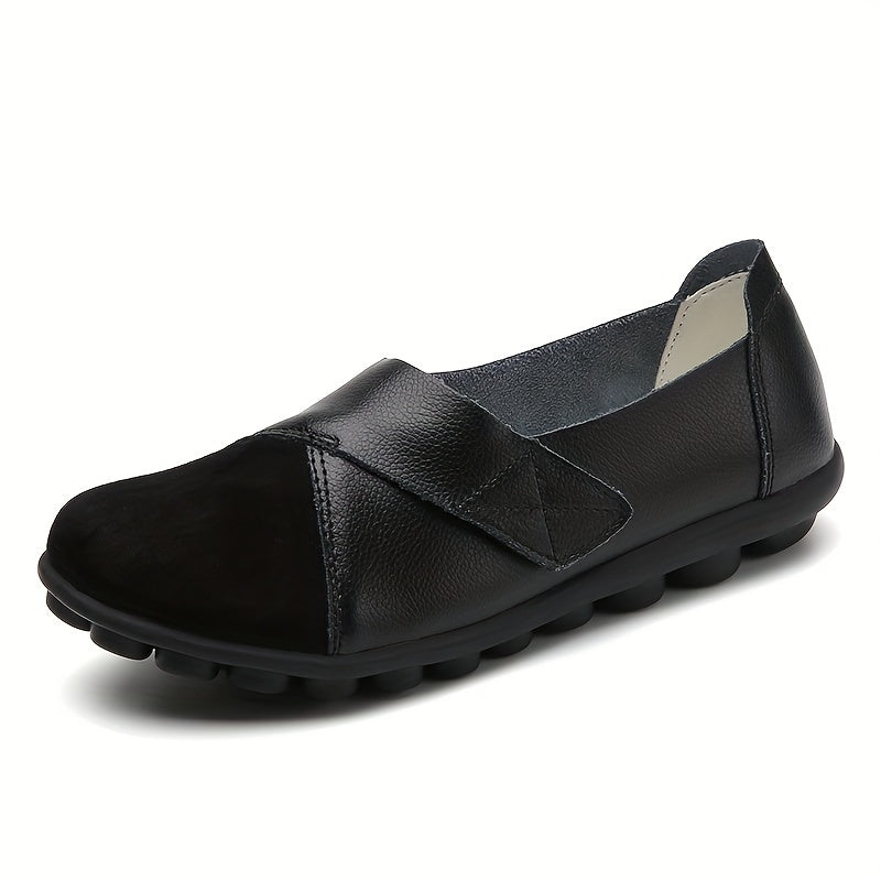Womens Lightweight Solid Color Oxford Shoes - Soft Faux Leather, Slip-On, Shallow Mouth, Breathable, Low-Top, Comfortable Walking Shoes for Moms and Pregnant Women - All-Season, TPR Sole, Plain Toe