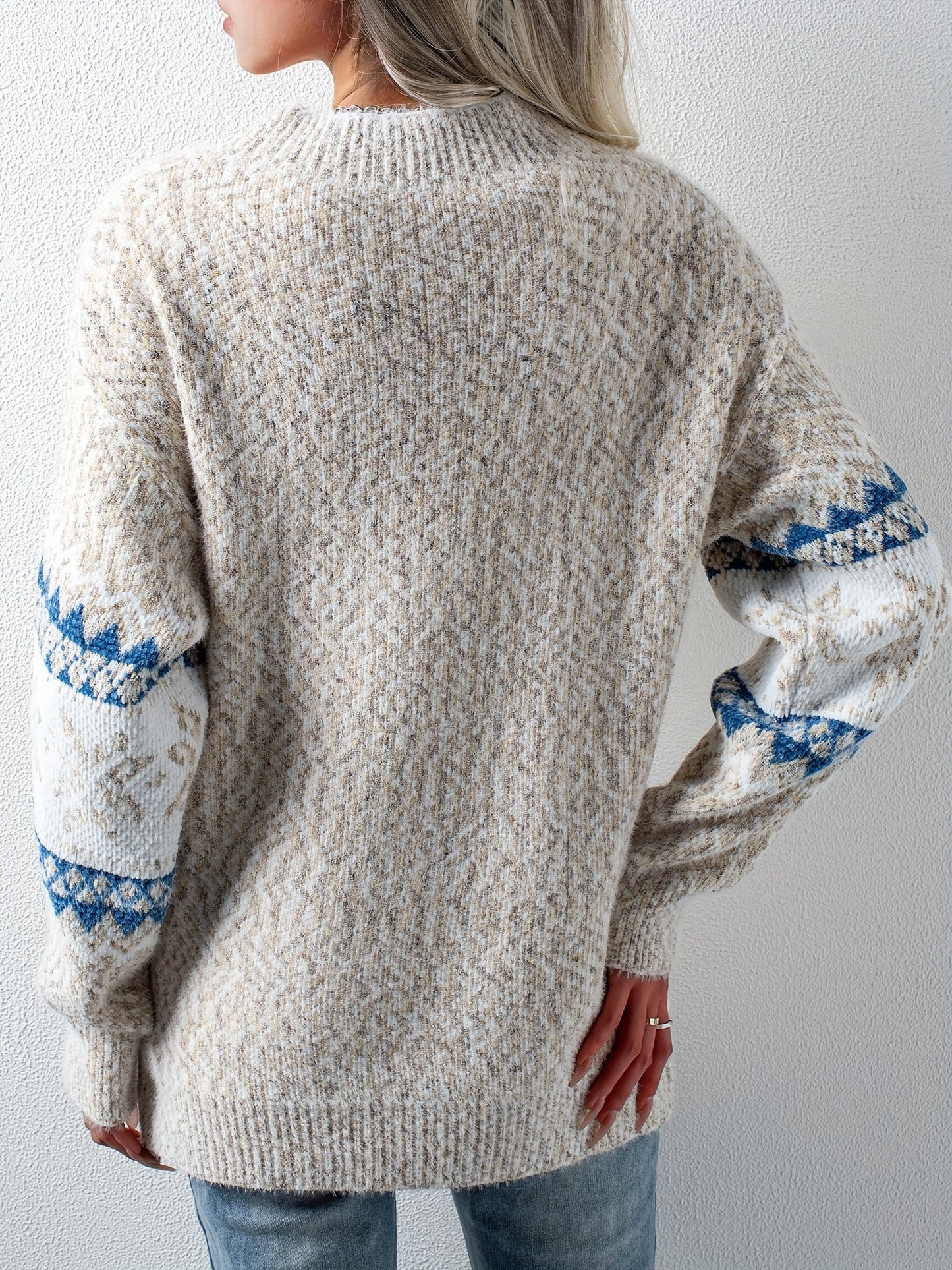 Cozy Snowflake Pattern Mock Neck Long Sleeve Pullover Sweater - Women's Winter Clothing - Soft, Cute, and Comfortable Sweater for Casual Daily Wear