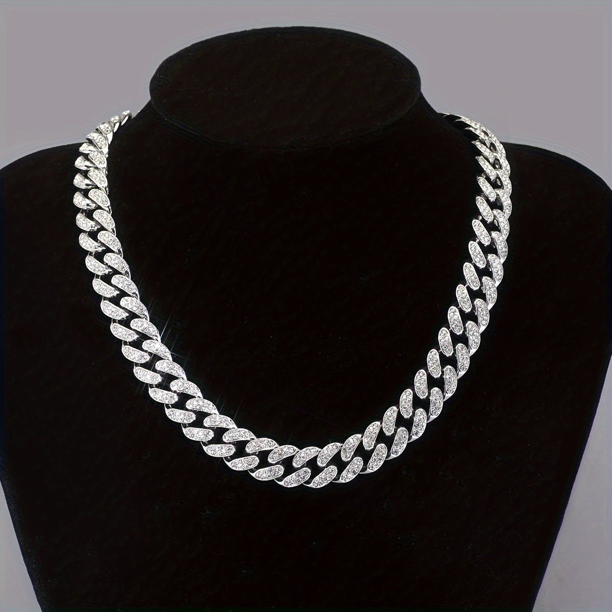 1pc Shiny Cuban Chain Icy Miami Men Womens Cuban Necklace Choker Silvery/Golden Shiny Rhinestone Hip Hop Jewelry For Women