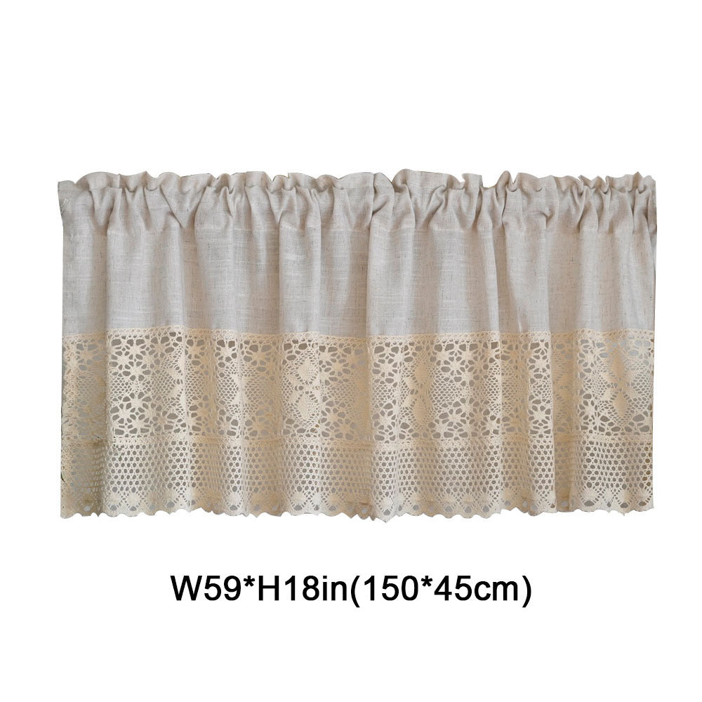 1pc Vintage Half Curtain - Crochet Hollow Short Curtain with Cotton Linen Splicing, Rod Pocket Top, Perfect for Small Window, Restaurant, Kitchen, Cafe, Living Room, Office, and Home Decor