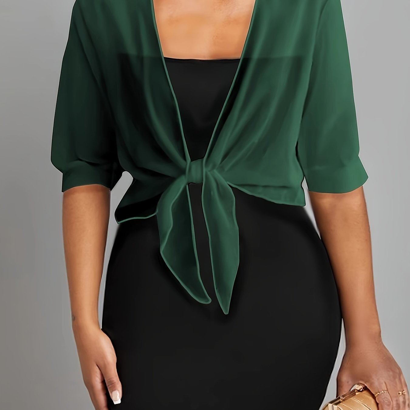 ZllKl Tie Front Semi-Sheer Blouse, Elegant Open Front Shawl Blouse, Women's Clothing