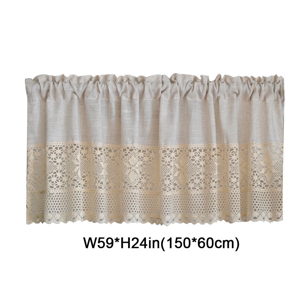 1pc Vintage Half Curtain - Crochet Hollow Short Curtain with Cotton Linen Splicing, Rod Pocket Top, Perfect for Small Window, Restaurant, Kitchen, Cafe, Living Room, Office, and Home Decor
