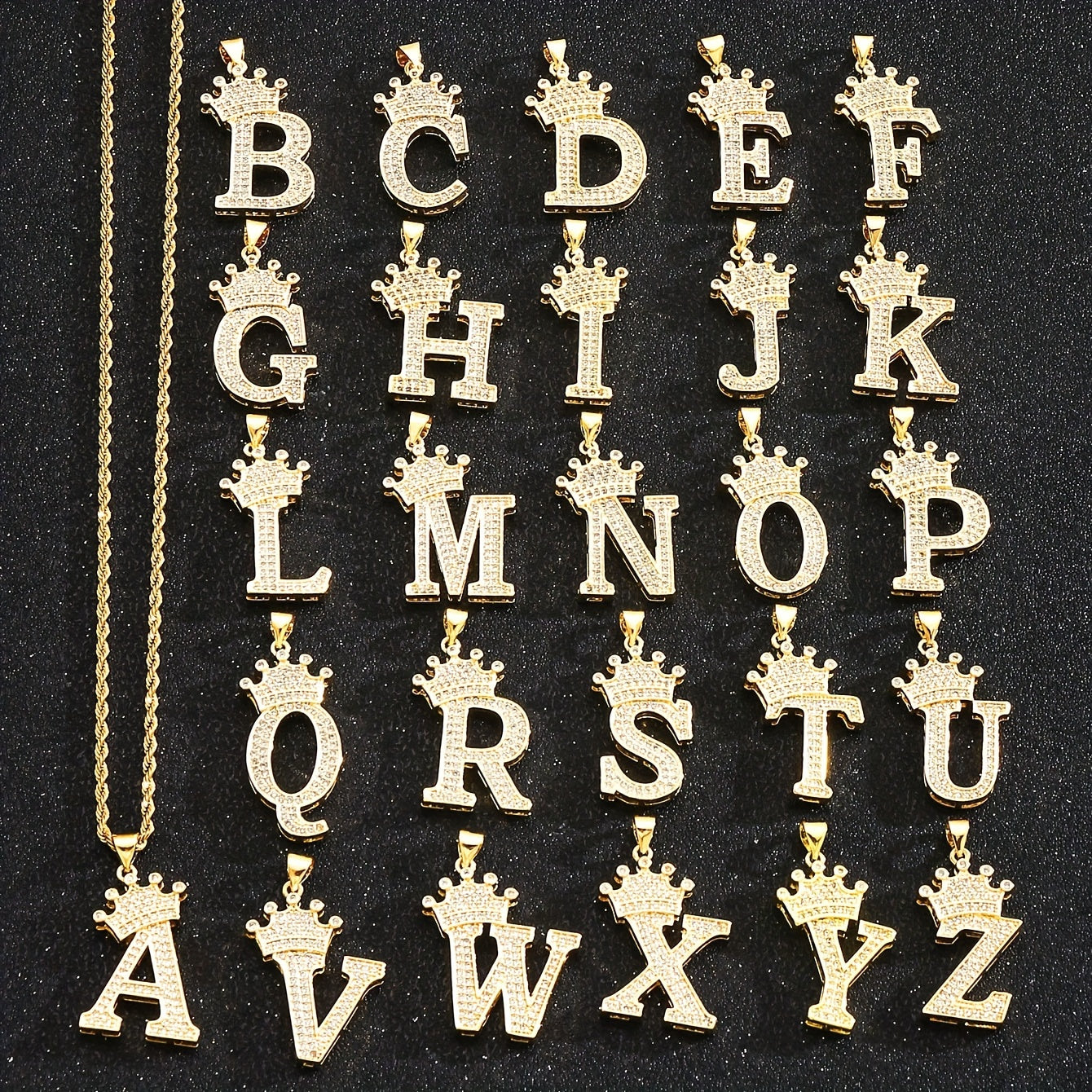 Layered Crown Initial Letter Pendant Twist Chain Necklace For Women Unisex Jewelry Daily Decoration