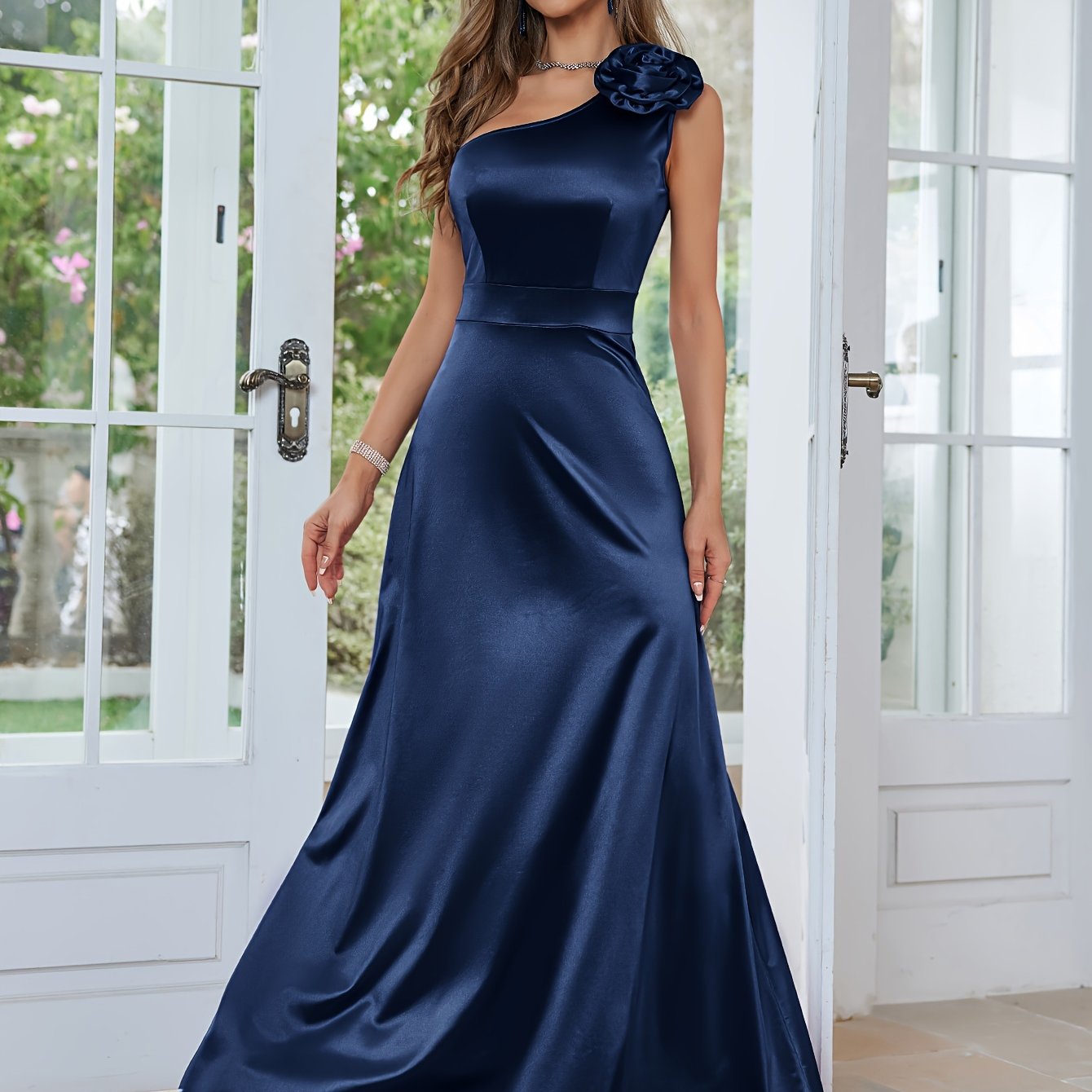 Elegant One-Shoulder Sleeveless Evening Gown - Asymmetrical, Extra-Long A-Line for Parties & Formal Events