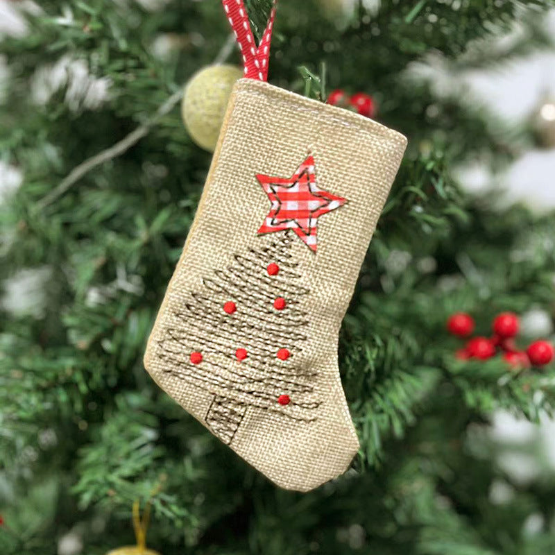 1pc, Burlap Embroidery Christmas Stocking, Christmas Tree Hanging, Christmas Ornaments, Holiday Accessory, Birthday Party Supplies, Room Decor, Christmas Gifts, Home Decor, Scene Decor