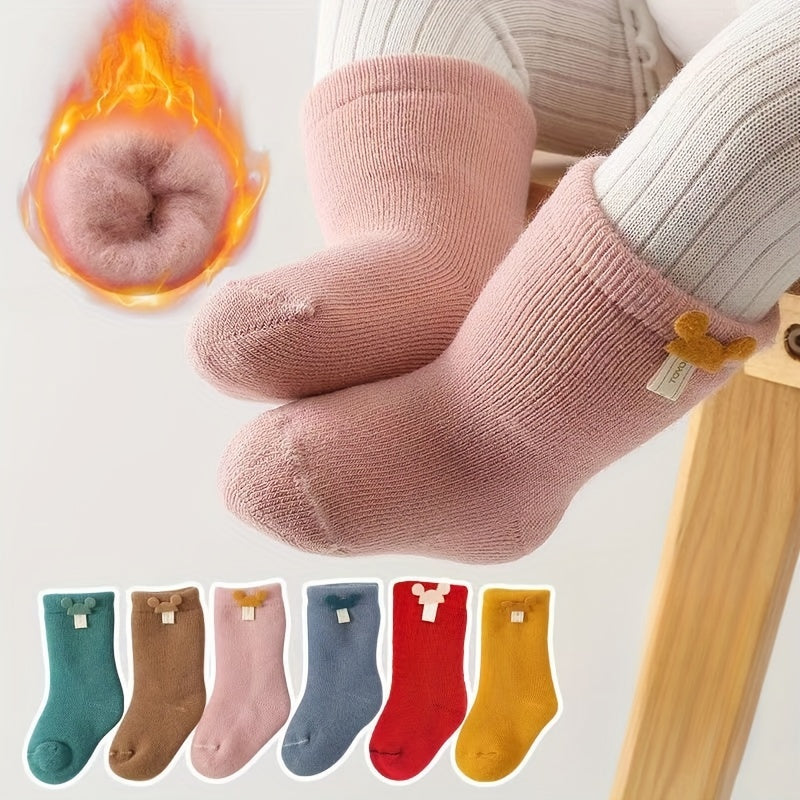 6 Pairs Of Baby Boys Socks Winter Thickened Velvet Baby Socks Autumn And Winter Warm Wool Hoop Socks