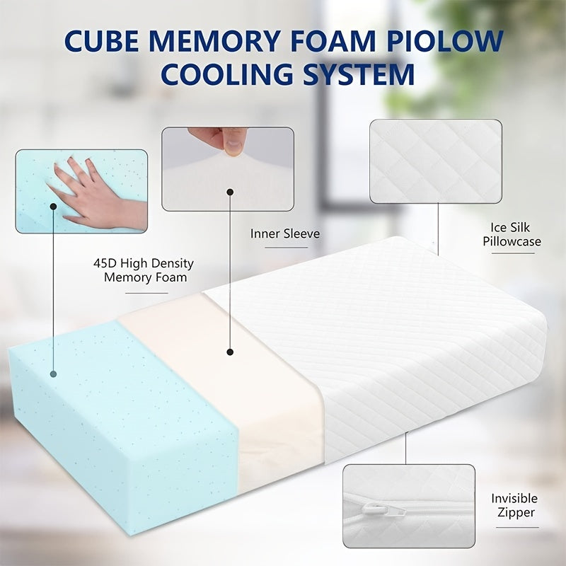 1pc Ultimate Comfort Square Pillow - Bed Pillows for Side Sleepers with Memory Foam Support for Neck and Shoulder Relaxation, Removable Cover, King/Queen Size, White, Promoting Deeper Sleep and Waking Up Refreshed