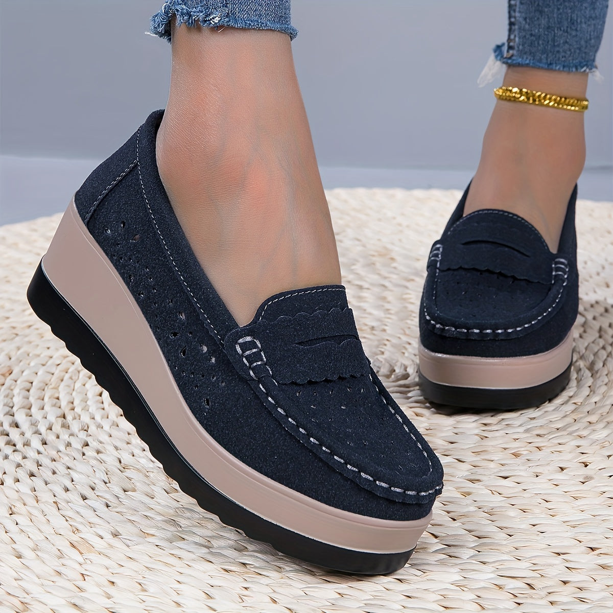 Stylish Womens Hollow Wedge Loafers - Breathable, Soft, and Comfortable Round Toe Slip-On Shoes with Casual Soft Sole for Outdoor and Daily Wear - Perfect for Spring and Summer