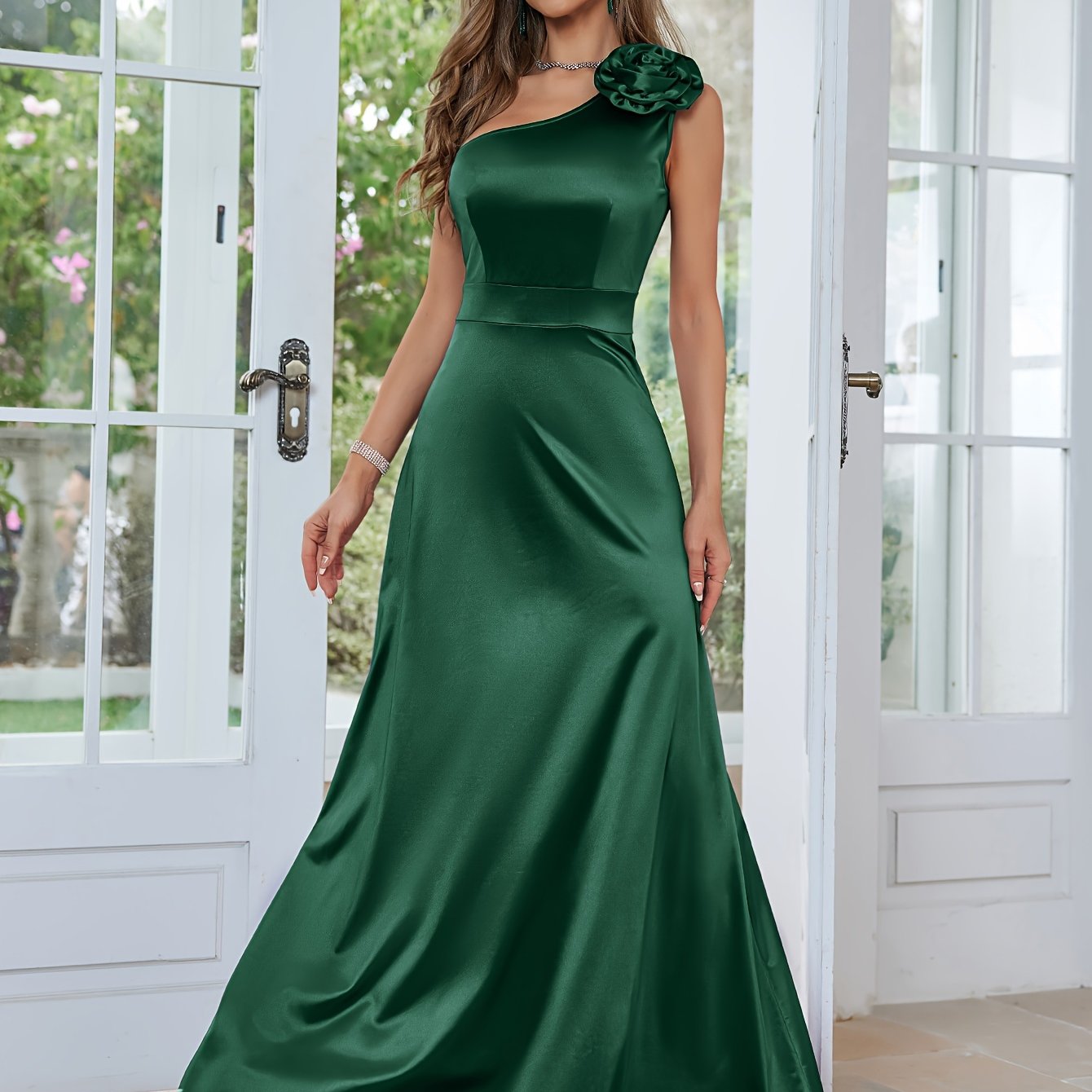 Elegant One-Shoulder Sleeveless Evening Gown - Asymmetrical, Extra-Long A-Line for Parties & Formal Events