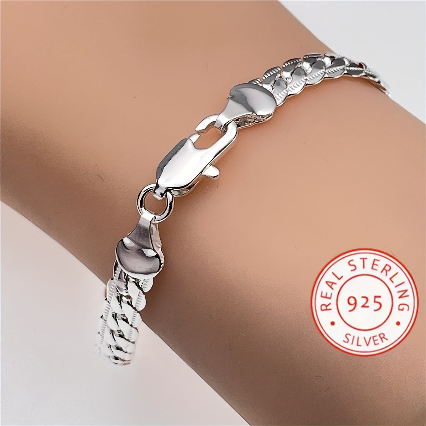 1pc Exquisite S925 Sterling Silver 5mm Cuban Chain Bracelet - Timeless Unisex Jewelry Gift for Men and Women - Hypoallergenic, Nickel-Free, Durable, and Stylish Accessory for Any Occasion