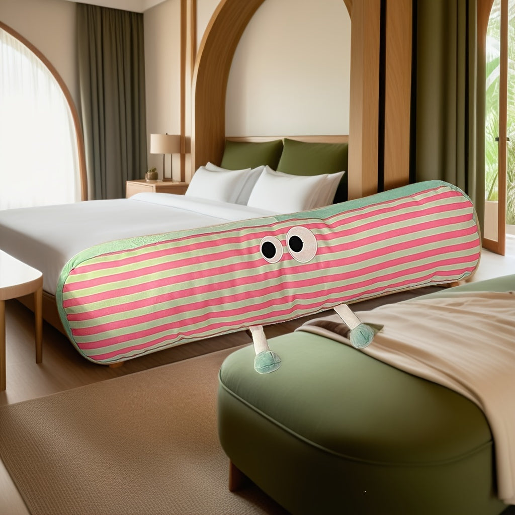 Cartoon Eyes Striped Long Throw Pillow, Casual Style, Removable Microfiber Cover with Cotton Filling, Multipurpose Side-Sleeper Support Cushion for Bedroom and Dorm Decor, Hand Wash, Zipper Closure, All-Season Use