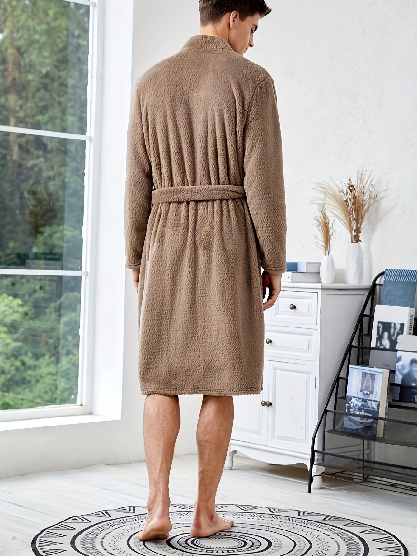 Men's Flannel Warm Soft Comfy Plain Color Robe For Home Pajamas Wear Night-robe Sets After A Bath For Winter
