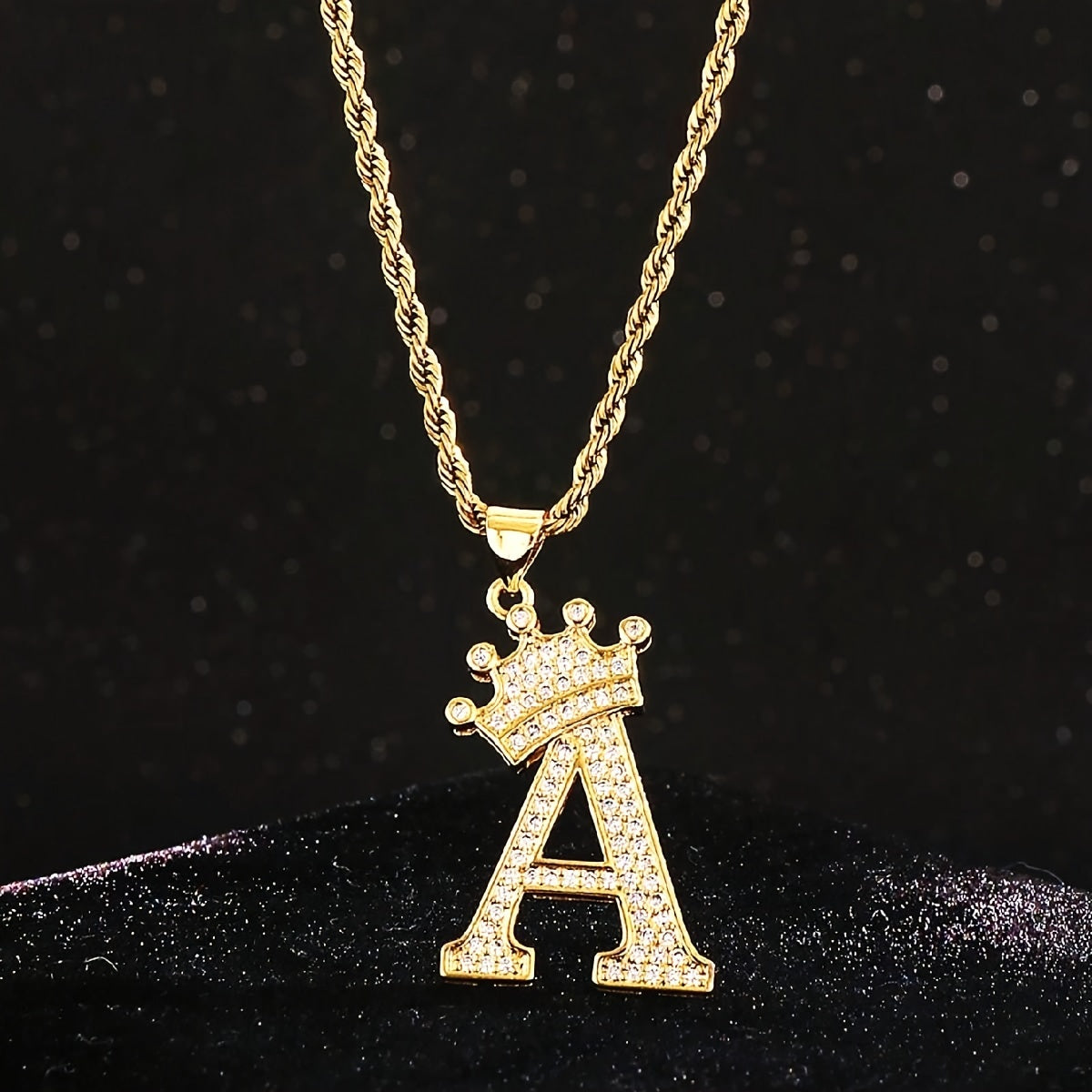 Layered Crown Initial Letter Pendant Twist Chain Necklace For Women Unisex Jewelry Daily Decoration