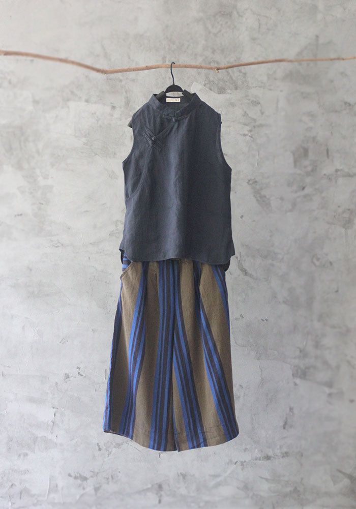 Special offer! retro silk and linen striped wide-leg pants, casual literary loose and versatile straight-leg pants K613