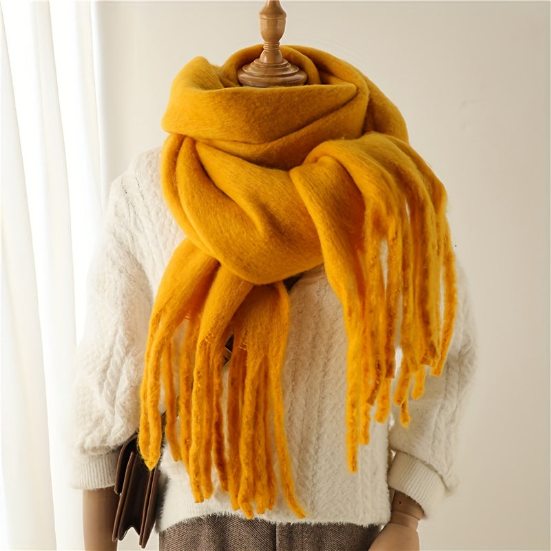 Fluffy Chunky Scarf - Luxurious Imitation Cashmere, Ultra-Soft and Cozy, Timeless Solid Color Design, Elegant and Sophisticated, Generously Long with Fashionable Tassel, Thickened for Extra Warmth, Cold-Weather Ready, Versatile and Easy to Style - Perfect