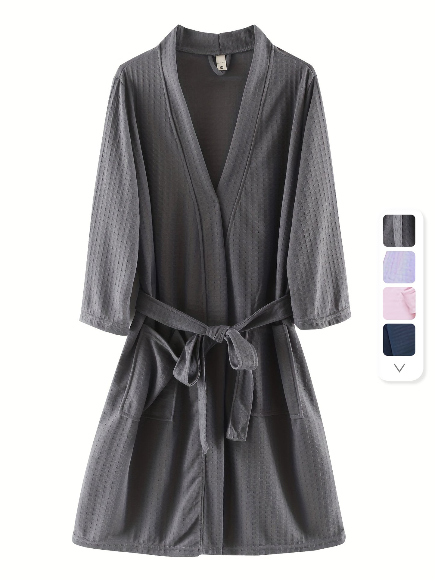 Men's Waffle Bathrobe Japanese Kimono Robe, Vacation Style Comfortable Sleepwear Elegant Style Bathrobe With Belt Spa Home Wears