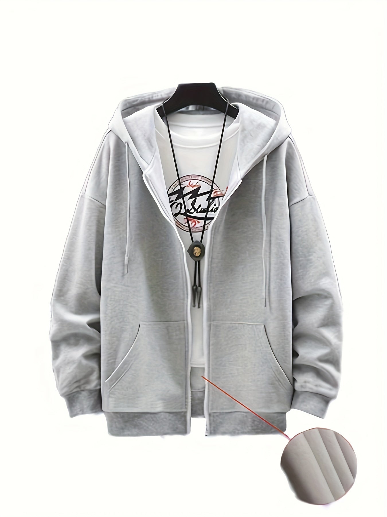 Men's Plus Size Fashion Hoodie with Letter Print - Casual Pullover with Zip Pockets, Polyester Blend, Machine Washable - Perfect for Fall & Winter, PLUS SIZE