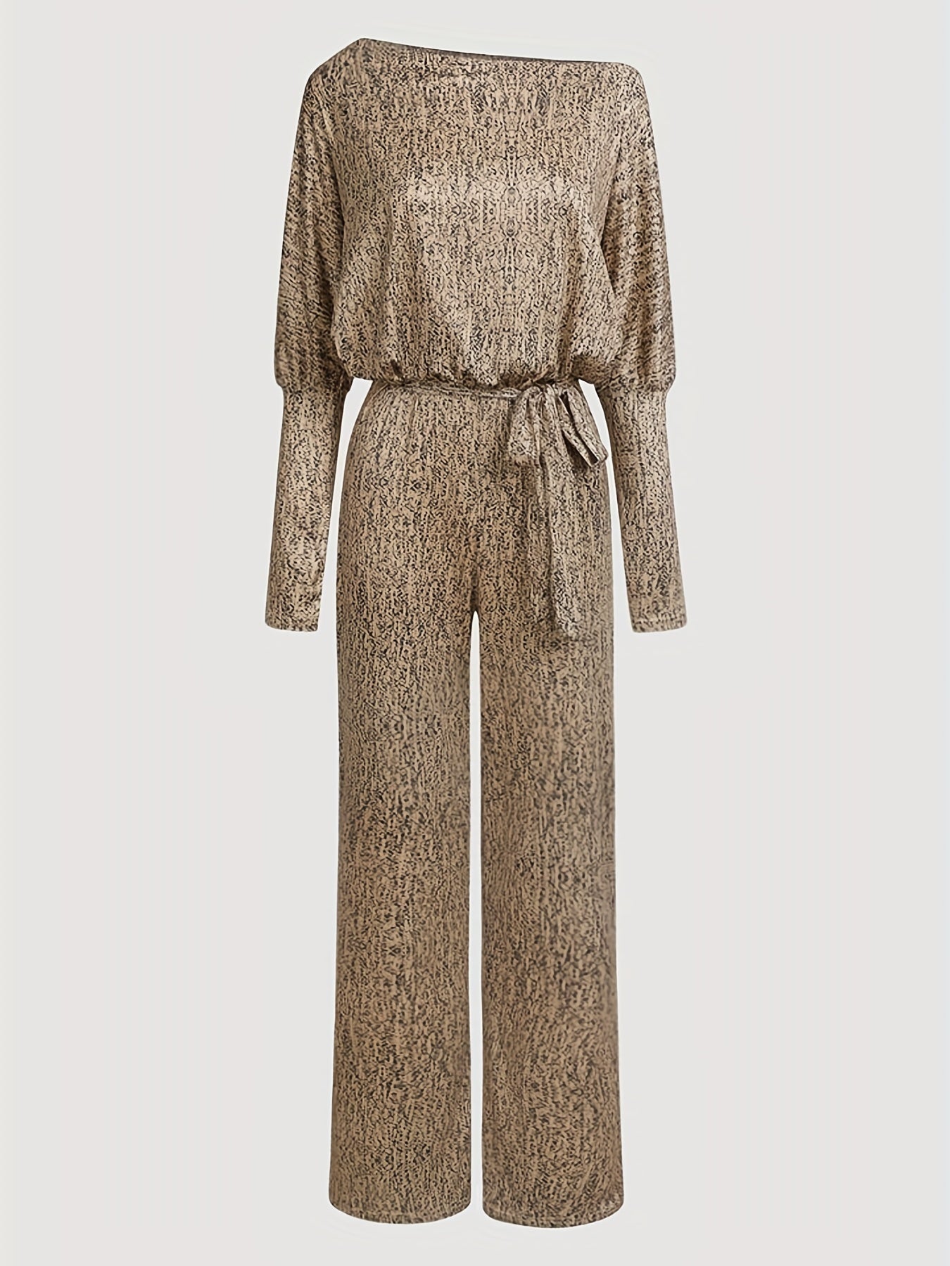 Chic Long Sleeve Jumpsuit with Flattering Tie Waist - Versatile & Comfortable for All Occasions, Easy Care Women’s Fashion